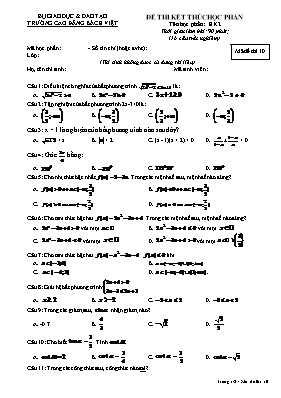 Đề thi kết thúc học kỳ II môn Toán - Mã đề 10 - Trường Cao đẳng Bách Việt